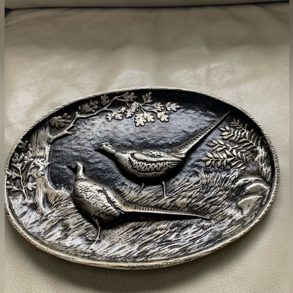 Vtg Wall Hanging Plate Metal Plaque Birds tree Embossed. - Picture 2 of 7